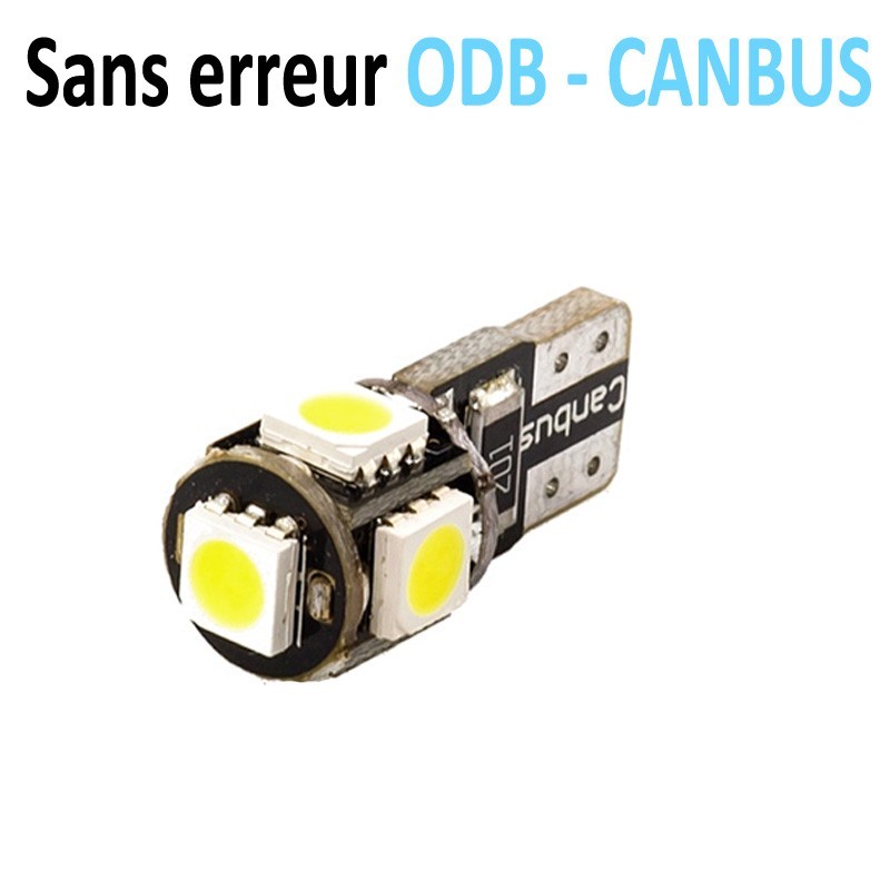 Ampoule led T10 W5W 5 SMD Canbus anti erreur ODB 12V Blanc, rouge