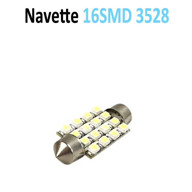 Ampoule navette Led (16SMD-3528)C5W 36mm, C7W 39mm, C10W 42mm