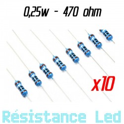 Pack 10 Résistances anti courant résiduel 1/4w  0.25w 470 ohm