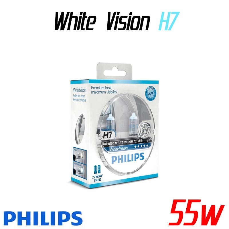 Pack duo H7 Philips WhiteVision + 2 W5W WhiteVision