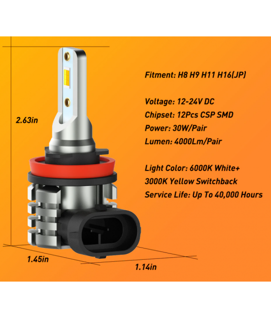 Pack ampoules led H8 H11 H16 6000k 2000lm