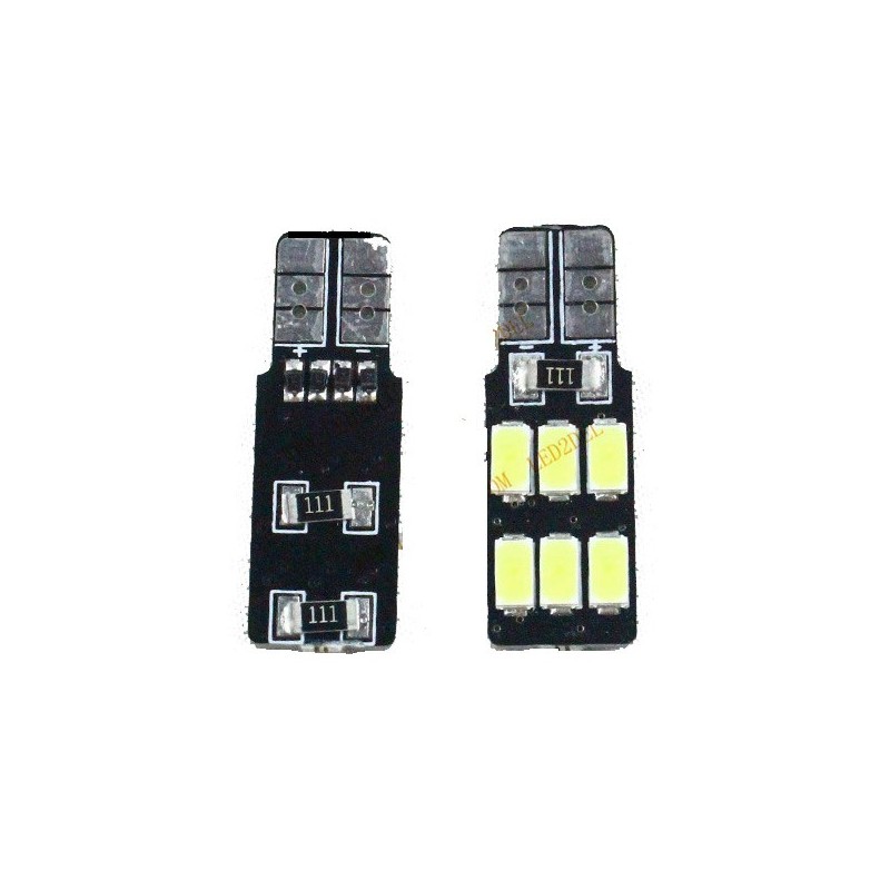 Ampoule T10 W5W Led -  (6SMD-5630 - 1 face) 360° - Anti Erreur ODB - Blanc